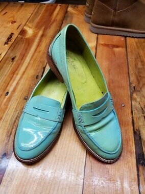 Boden Patent Leather Penny Loafer Mint Aqua Chartreuse Lining Real Leather EU 37